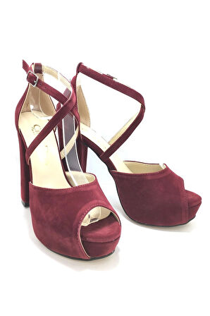 Kadın Moda Şık Bordo Süet Topuklu Zarif Tasarım Yüksek Topuk Düğün Nişan Gece Abiye Ayakkabısı