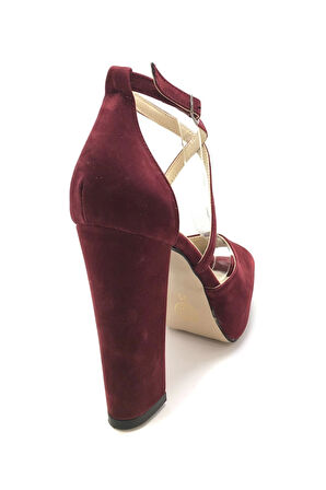 Kadın Moda Şık Bordo Süet Topuklu Zarif Tasarım Yüksek Topuk Düğün Nişan Gece Abiye Ayakkabısı