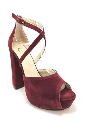 Kadın Moda Şık Bordo Süet Topuklu Zarif Tasarım Yüksek Topuk Düğün Nişan Gece Abiye Ayakkabısı