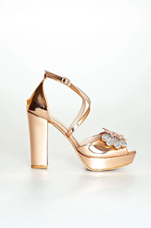 Kadın Moda Şık Rose Ayna Taşlı Topuklu Zarif Tasarım Düğün Nişan Gece Abiye Ayakkabısı