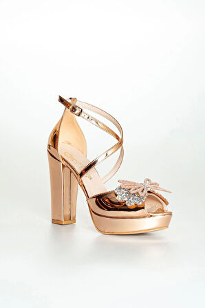 Kadın Moda Şık Rose Ayna Taşlı Topuklu Zarif Tasarım Düğün Nişan Gece Abiye Ayakkabısı