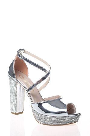 Kadın Moda Şık Gold Ayna Ökçe Poli Taş Topuklu Zarif Tasarım Düğün Nişan Gece Abiye Ayakkabısı