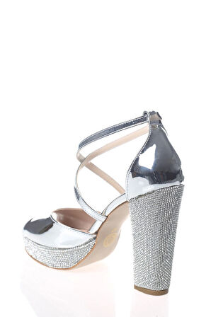 Kadın Moda Şık Gold Ayna Ökçe Poli Taş Topuklu Zarif Tasarım Düğün Nişan Gece Abiye Ayakkabısı