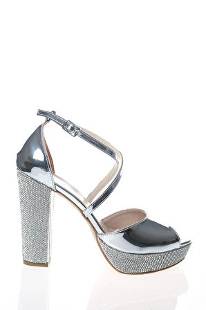 Kadın Moda Şık Gold Ayna Ökçe Poli Taş Topuklu Zarif Tasarım Düğün Nişan Gece Abiye Ayakkabısı