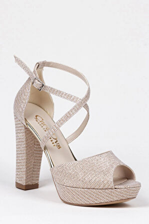 Kadın Moda Şık Gümüş Mercan Topuklu Zarif Tasarım Yüksek Topuk Düğün Nişan Gece Abiye Ayakkabısı