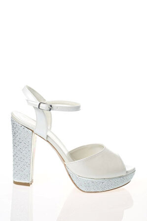 Kadın Moda Şık Beyaz Topuklu Zarif Tasarım Yüksek Topuk Düğün Nişan Gece Abiye Ayakkabısı