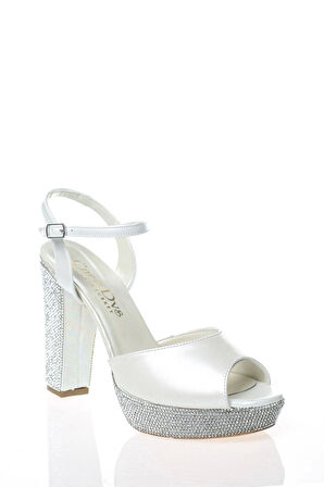 Kadın Moda Şık Beyaz Topuklu Zarif Tasarım Yüksek Topuk Düğün Nişan Gece Abiye Ayakkabısı