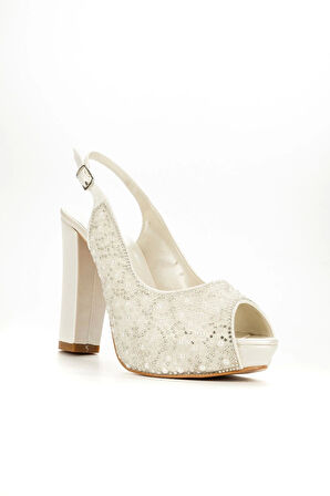 Kadın Moda Şık Sedef İnci Taş Topuklu Zarif Tasarım Düğün Nişan Gece Abiye Ayakkabısı