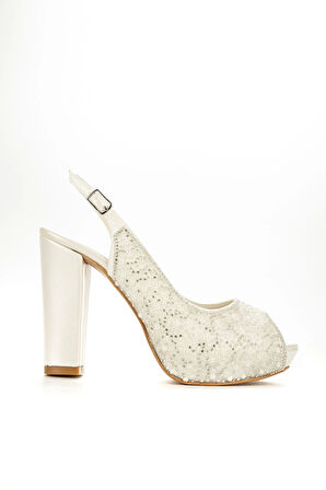 Kadın Moda Şık Sedef İnci Taş Topuklu Zarif Tasarım Düğün Nişan Gece Abiye Ayakkabısı