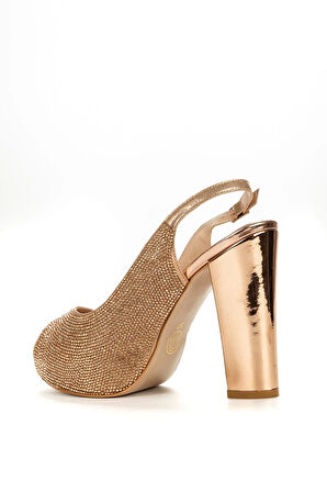 Kadın Moda Şık Gold Ayna Full Taş Yüksek Topuk Düğün Nişan Gece Abiye Ayakkabısı