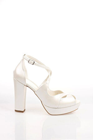 Kadın Moda Şık Beyaz Topuklu Zarif Tasarım Yüksek Topuk Düğün Nişan Gece Abiye Ayakkabısı