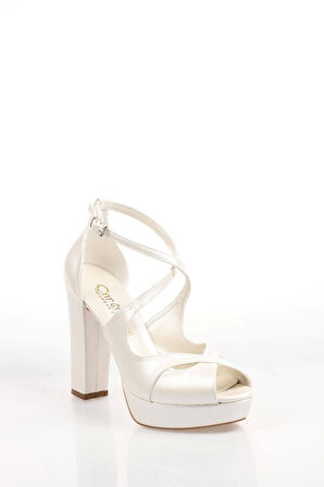 Kadın Moda Şık Beyaz Topuklu Zarif Tasarım Yüksek Topuk Düğün Nişan Gece Abiye Ayakkabısı