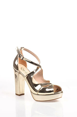 Kadın Moda Şık Gold Ayna Topuklu Zarif Tasarım Yüksek Topuk Düğün Nişan Gece Abiye Ayakkabısı