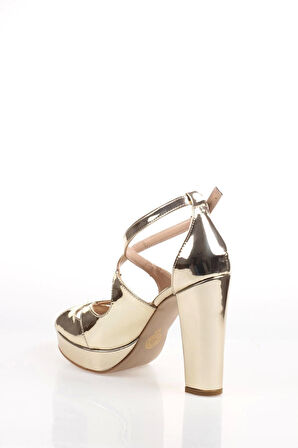 Kadın Moda Şık Gold Ayna Topuklu Zarif Tasarım Yüksek Topuk Düğün Nişan Gece Abiye Ayakkabısı