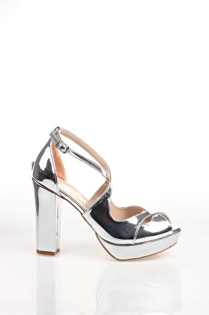 Kadın Moda Şık Gümüş Ayna Topuklu Zarif Tasarım Yüksek Topuk Düğün Nişan Gece Abiye Ayakkabısı