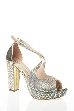 Kadın Moda Şık Gold Topuklu Zarif Tasarım Yüksek Topuk Düğün Nişan Gece Abiye Ayakkabısı