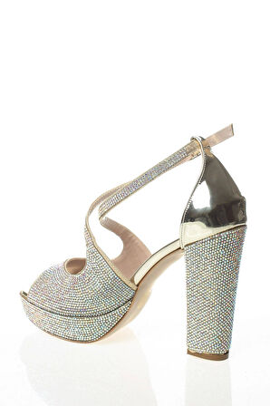 Kadın Moda Şık Gold Topuklu Zarif Tasarım Yüksek Topuk Düğün Nişan Gece Abiye Ayakkabısı