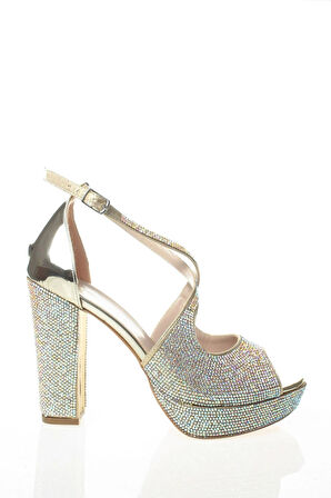 Kadın Moda Şık Gold Topuklu Zarif Tasarım Yüksek Topuk Düğün Nişan Gece Abiye Ayakkabısı