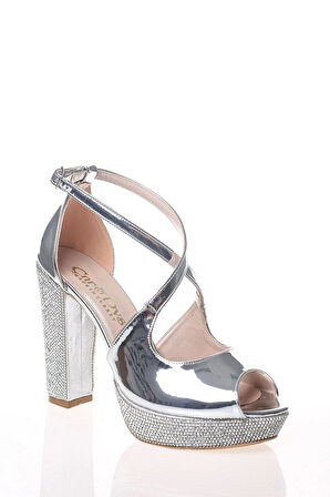 Kadın Moda Şık Gold Ayna Ökçe Poli Taş Topuklu Zarif Tasarım Düğün Nişan Gece Abiye Ayakkabısı