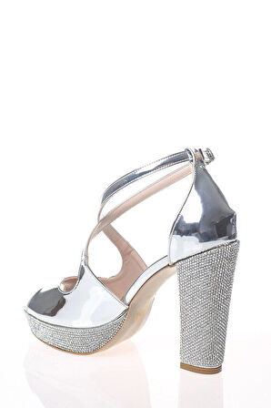 Kadın Moda Şık Gold Ayna Ökçe Poli Taş Topuklu Zarif Tasarım Düğün Nişan Gece Abiye Ayakkabısı