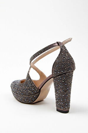 Kadın Moda Şık Gold Full Inci Taş Yüksek Topuk Düğün Nişan Gece Abiye Ayakkabısı