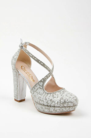 Kadın Moda Şık Gold Full Inci Taş Yüksek Topuk Düğün Nişan Gece Abiye Ayakkabısı