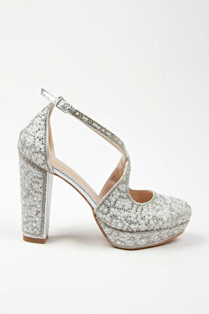 Kadın Moda Şık Gold Full Inci Taş Yüksek Topuk Düğün Nişan Gece Abiye Ayakkabısı