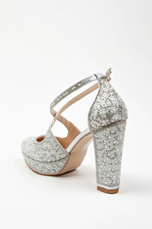 Kadın Moda Şık Gold Full Inci Taş Yüksek Topuk Düğün Nişan Gece Abiye Ayakkabısı