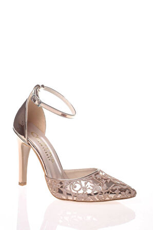 Kadın Moda Ayna Desenli Lazer Kesim Stiletto Klasik Ayakkabı Topuklu Nişan Gece Abiye Ayakkabısı