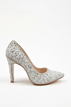 Kadın Moda Şık Gold Full Inci Aynalı Klasik Düğün Nişan Gece Abiye Ayakkabısı