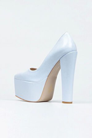 Kadın Moda Şık Fuşya Rugan Klasik Sivri Kalın Topuklu Platformlu Düğün Nişan Gece Abiye Ayakkabısı