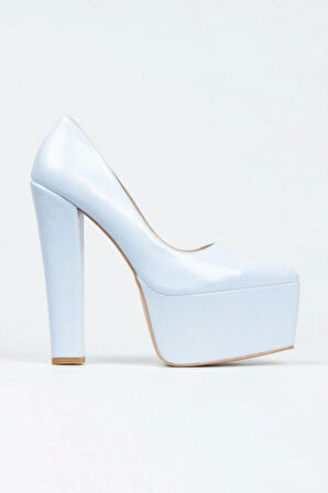 Kadın Moda Şık Fuşya Rugan Klasik Sivri Kalın Topuklu Platformlu Düğün Nişan Gece Abiye Ayakkabısı