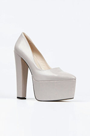 Kadın Moda Şık Fuşya Rugan Klasik Sivri Kalın Topuklu Platformlu Düğün Nişan Gece Abiye Ayakkabısı