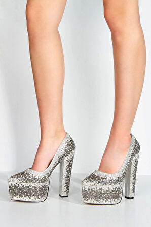 Kadın Moda Şık Sultan Çift Renktaşlı Klasik Sivri Kalın Topuklu Düğün Nişan Gece Abiye Ayakkabısı