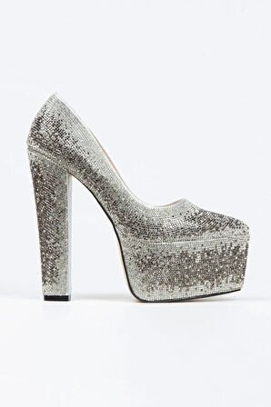 Kadın Moda Şık Sultan Çift Renktaşlı Klasik Sivri Kalın Topuklu Düğün Nişan Gece Abiye Ayakkabısı