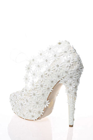 Kadın Moda Şık Sedef Inci Taş Işlemeli Gelin Ayakkabı Topuklu Düğün Nişan Gece Abiye Ayakkabısı