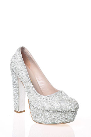 Kadın Moda Şık Gold Sultan Full Inci Taş Topuklu Zarif Tasarım Düğün Nişan Gece Abiye Ayakkabısı