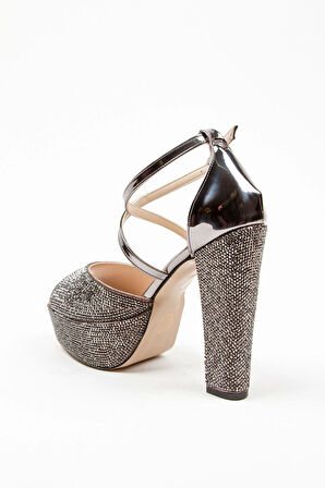 Kadın Moda Şık Gold Ayna Full Taş Yüksek Topuk Düğün Nişan Gece Abiye Ayakkabısı