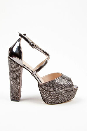 Kadın Moda Şık Gold Ayna Full Taş Yüksek Topuk Düğün Nişan Gece Abiye Ayakkabısı