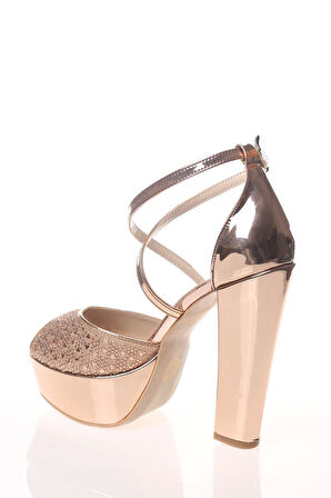 Kadın Moda Şık Gold Ayna Yüz Kristal Lazer Topuklu Düğün Nişan Gece Abiye Ayakkabısı