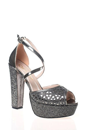 Kadın Moda Şık Gold Ayna Yüz Lazer Ökçe Poli Taş Topuklu Düğün Nişan Gece Abiye Ayakkabısı