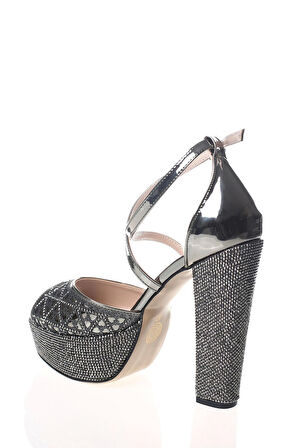 Kadın Moda Şık Gold Ayna Yüz Lazer Ökçe Poli Taş Topuklu Düğün Nişan Gece Abiye Ayakkabısı