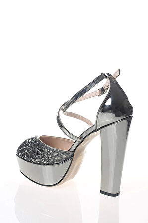 Kadın Moda Şık Gold Ayna Yüz Kristal Lazer Topuklu Düğün Nişan Gece Abiye Ayakkabısı