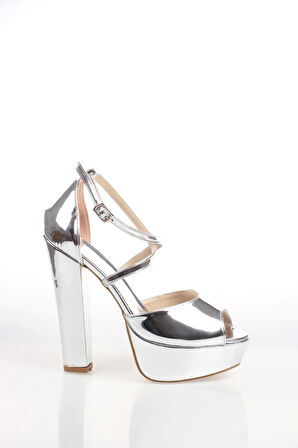 Kadın Moda Şık Gümüş Ayna Topuklu Zarif Tasarım Yüksek Topuk Düğün Nişan Gece Abiye Ayakkabısı