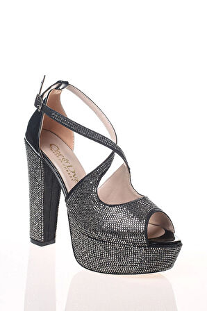 Kadın Moda Şık Sedef Cilt Full Taş Detaylı Topuklu Düğün Nişan Gece Abiye Ayakkabısı