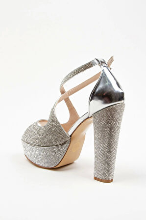 Kadın Moda Şık Gold Ayna Full Taş Yüksek Topuk Düğün Nişan Gece Abiye Ayakkabısı