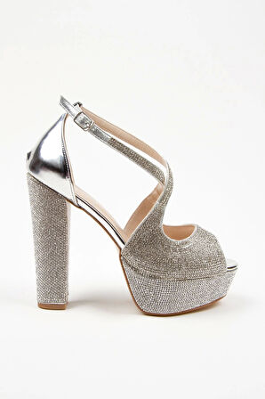 Kadın Moda Şık Gold Ayna Full Taş Yüksek Topuk Düğün Nişan Gece Abiye Ayakkabısı