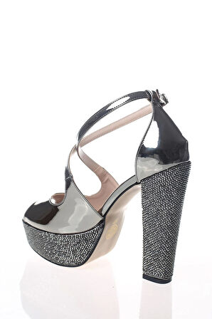 Kadın Moda Şık Gold Ayna Ökçe Poli Taş Topuklu Zarif Tasarım Düğün Nişan Gece Abiye Ayakkabısı