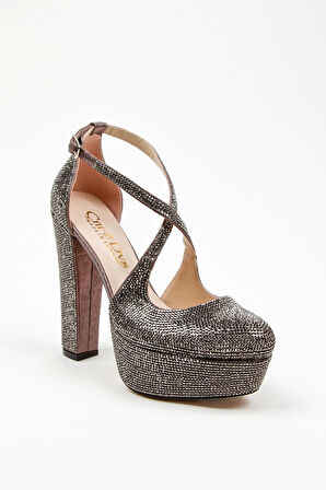 Kadın Moda Şık Gold Janjan Full Taş Düğün Nişan Gece Abiye Ayakkabısı