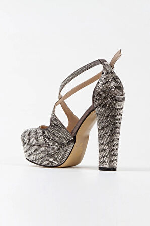 Kadın Moda Sultan Çift Renk Taşlı Çapraz Klasik Topuklu Platformlu Düğün Nişan Gece Abiye Ayakkabısı